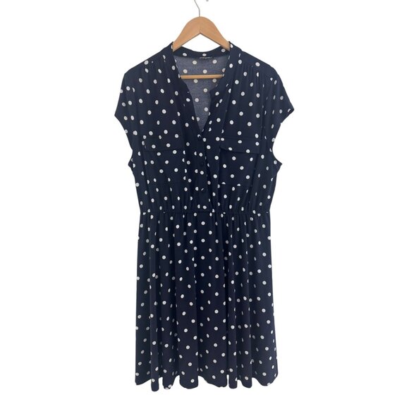 Roz & Ali Navy Blue White Polka Dot Print Sleeveless Dress Size 2X 18 20 Plus Sz - Picture 7 of 7